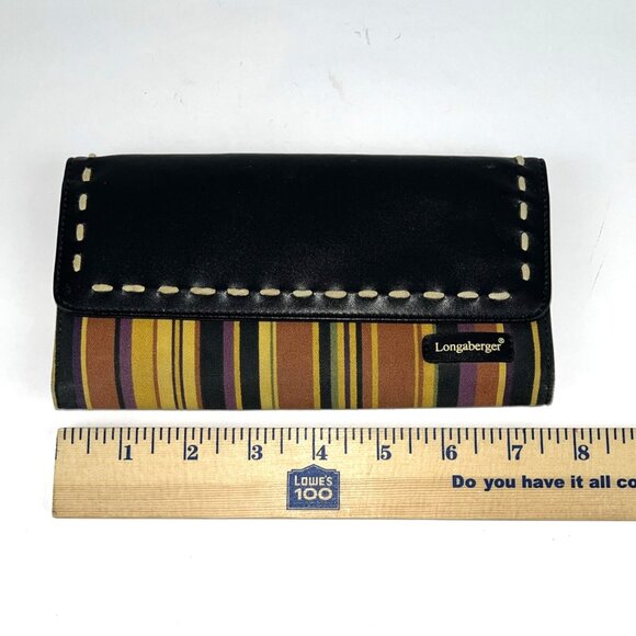 Longaberger Tri Fold Wallet Black yellow orange striped Zipper Retired - Picture 10 of 10